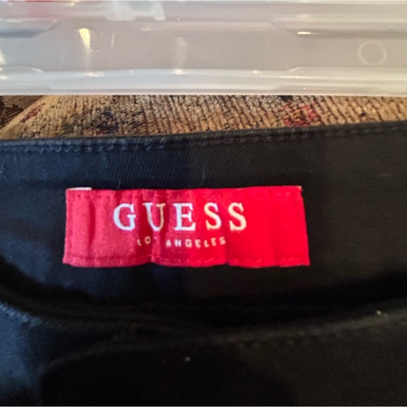 NWOT Guess black denim button up skirt with embroidered details. - Picture 2 of 3